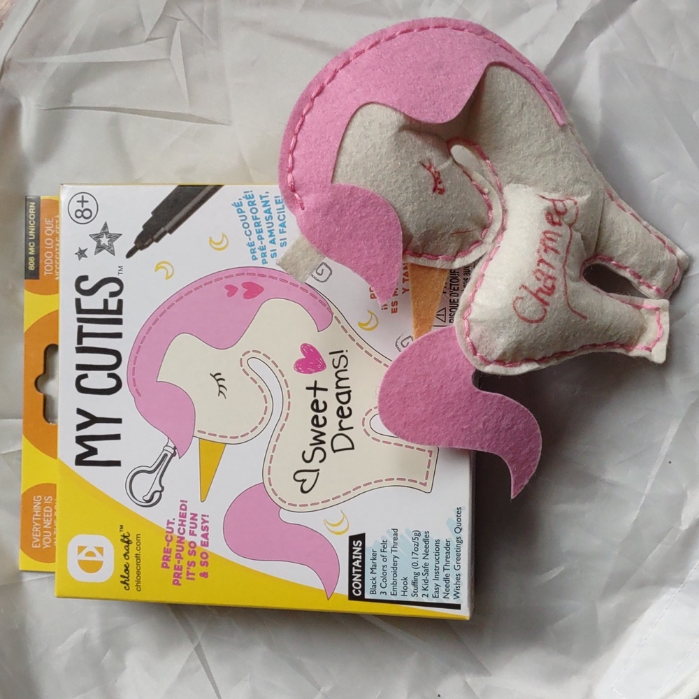DIY Sewing Kits White and Pink Unicorn Keychain